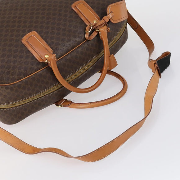 CELINE Macadam Canvas Boston Bag PVC 2way Brown Gold Auth 152179