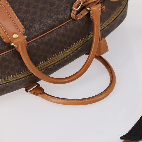 CELINE Macadam Canvas Boston Bag PVC 2way Brown Gold Auth 152179