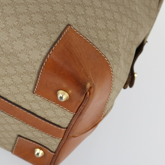 CELINE Macadam Canvas Boston Bag PVC Beige Gold Auth 152180