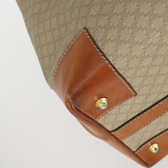 CELINE Macadam Canvas Boston Bag PVC Beige Gold Auth 152180