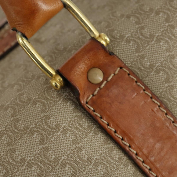 CELINE Macadam Canvas Boston Bag PVC Beige Gold Auth 152180