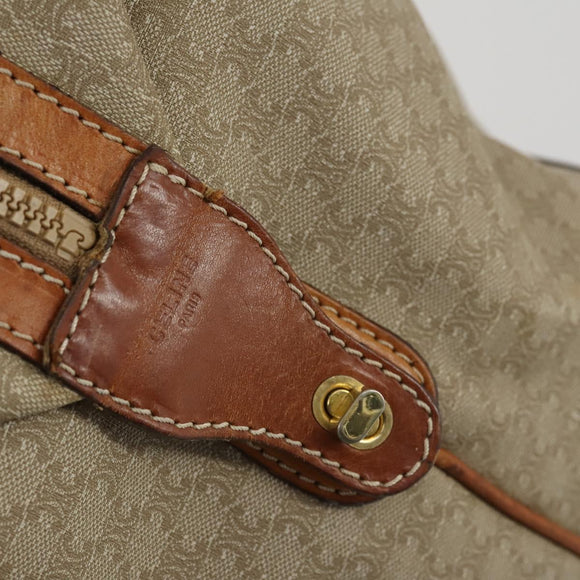 CELINE Macadam Canvas Boston Bag PVC Beige Gold Auth 152180