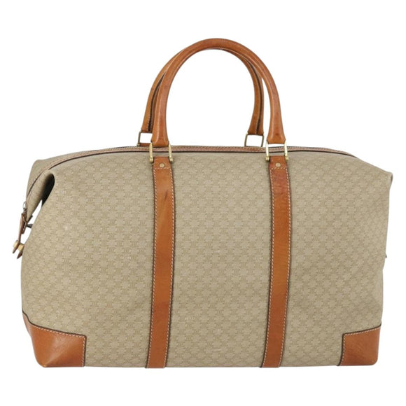 CELINE Macadam Canvas Boston Bag PVC Beige Gold Auth 152180