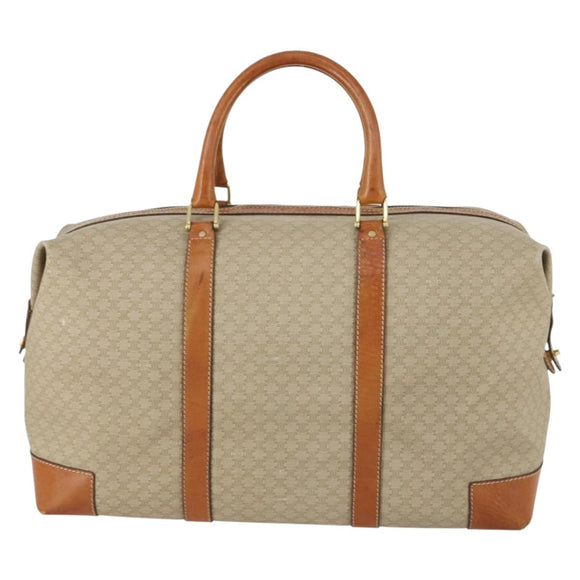 CELINE Macadam Canvas Boston Bag PVC Beige Gold Auth 152180