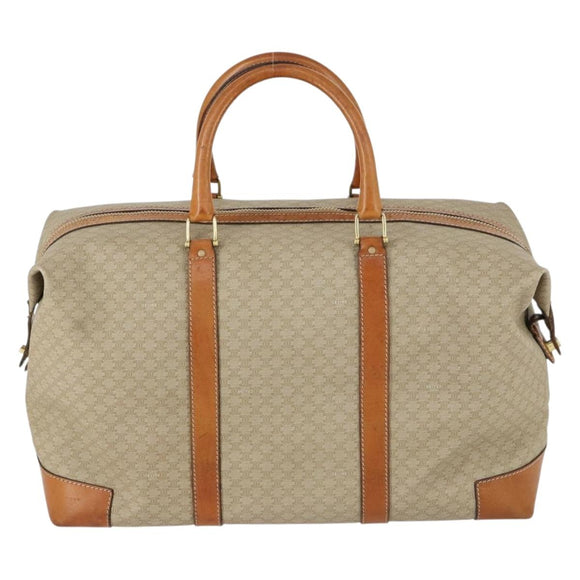 CELINE Macadam Canvas Boston Bag PVC Beige Gold Auth 152180