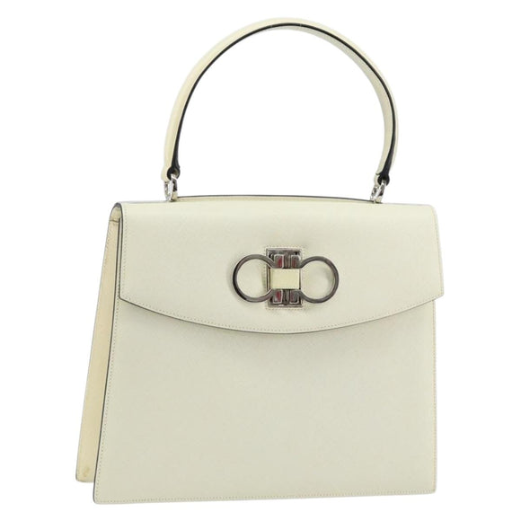Salvatore Ferragamo Hand Bag Leather White Silver Auth 152186