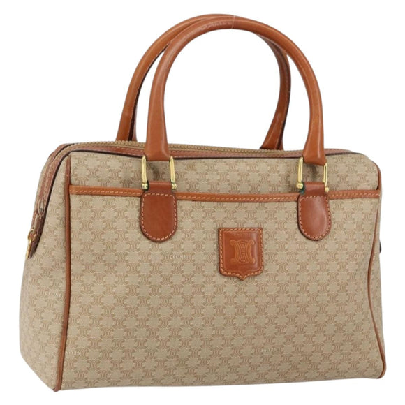 CELINE Macadam Canvas Hand Bag PVC Leather Beige Gold Auth 152189