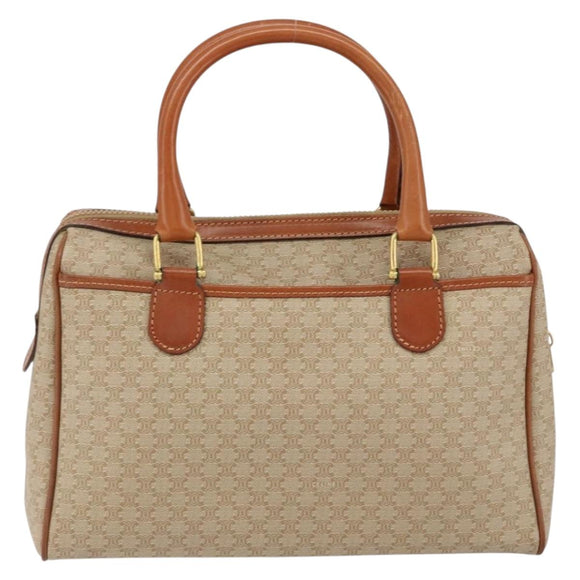 CELINE Macadam Canvas Hand Bag PVC Leather Beige Gold Auth 152189