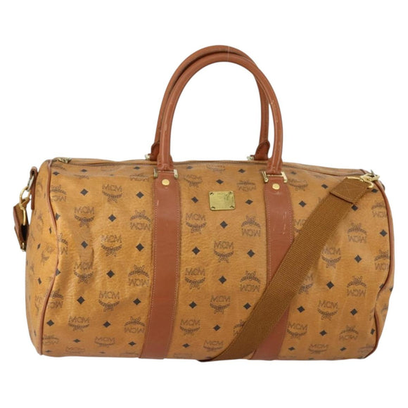 MCM Logogram Vicetos Boston Bag PVC Leather 2way Brown Gold Auth 152194
