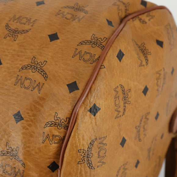 MCM Logogram Vicetos Boston Bag PVC Leather 2way Brown Gold Auth 152194