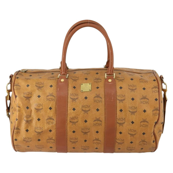 MCM Logogram Vicetos Boston Bag PVC Leather 2way Brown Gold Auth 152194