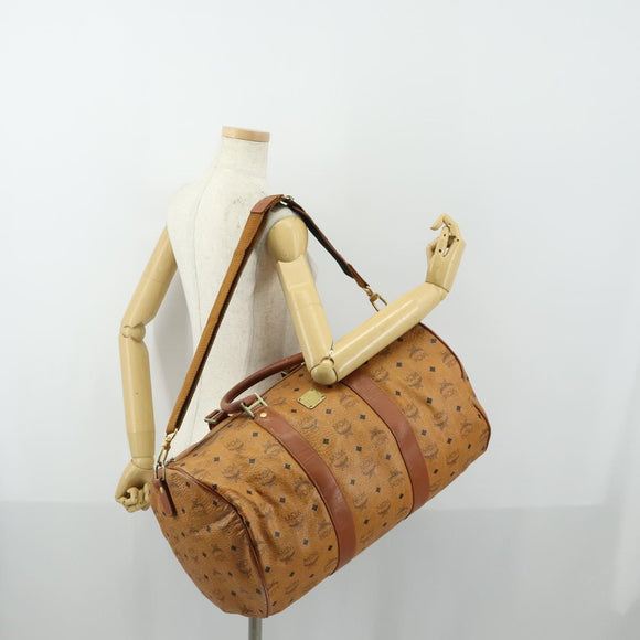 MCM Logogram Vicetos Boston Bag PVC Leather 2way Brown Gold Auth 152194