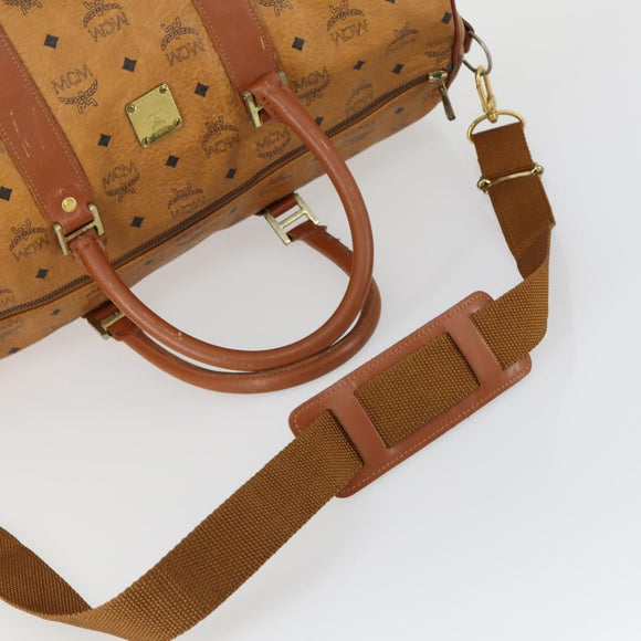 MCM Logogram Vicetos Boston Bag PVC Leather 2way Brown Gold Auth 152194