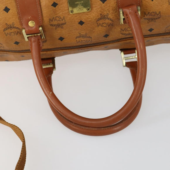 MCM Logogram Vicetos Boston Bag PVC Leather 2way Brown Gold Auth 152194