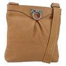 Salvatore Ferragamo Gancini Shoulder Bag Leather Brown Silver Auth 152196-1