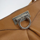 Salvatore Ferragamo Gancini Shoulder Bag Leather Brown Silver Auth 152196-17