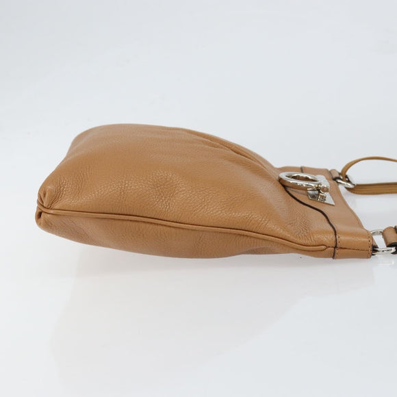 Salvatore Ferragamo Gancini Shoulder Bag Leather Brown Silver Auth 152196