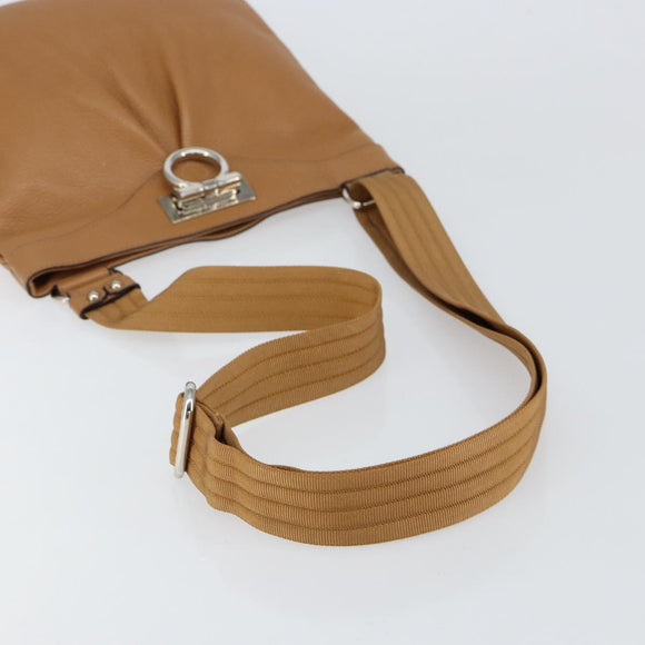 Salvatore Ferragamo Gancini Shoulder Bag Leather Brown Silver Auth 152196