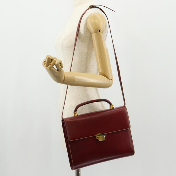 LOEWE Shoulder Bag Leather 2way Red Gold Auth 152205