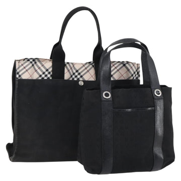 BVLGARI Burberry Nova Check Tote Bag Nylon Canvas 2 Set Black Beige Auth 152213