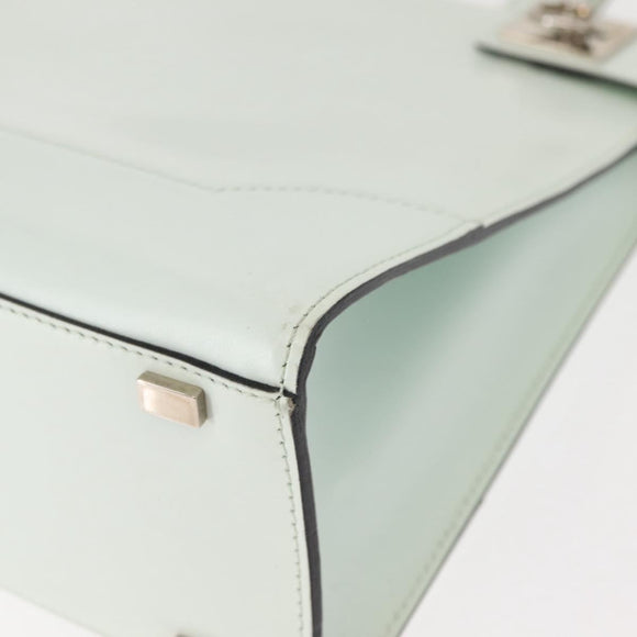 CELINE Tote Bag Leather Silver White Auth 152230