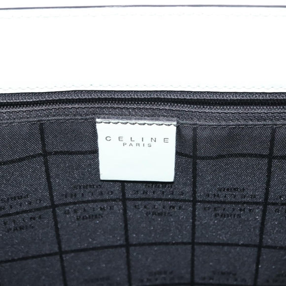CELINE Tote Bag Leather Silver White Auth 152230