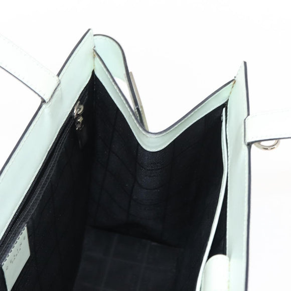 CELINE Tote Bag Leather Silver White Auth 152230