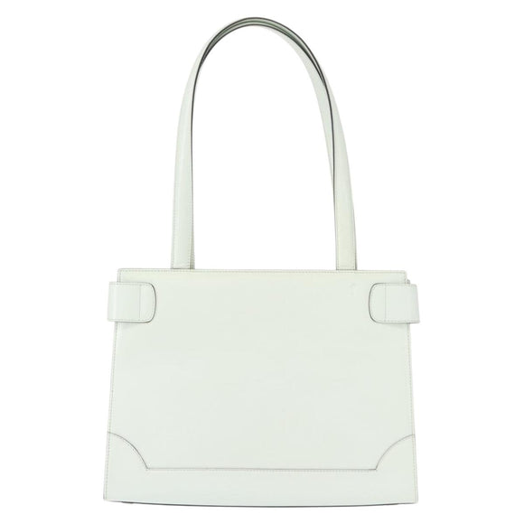 CELINE Tote Bag Leather Silver White Auth 152230