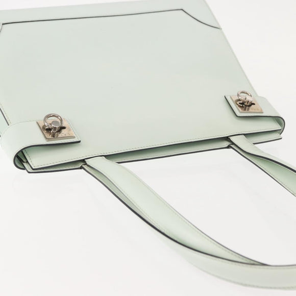 CELINE Tote Bag Leather Silver White Auth 152230