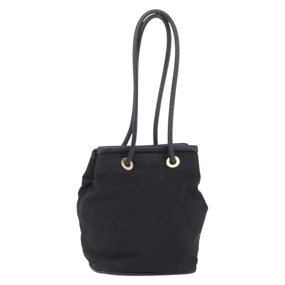 CELINE Shoulder Bag Nylon Black Gold Auth 152231