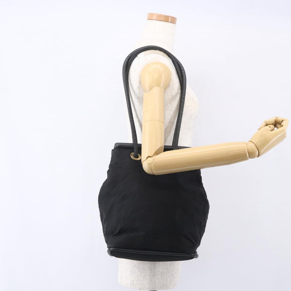 CELINE Shoulder Bag Nylon Black Gold Auth 152231