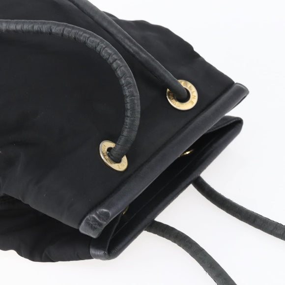 CELINE Shoulder Bag Nylon Black Gold Auth 152231