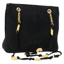 FENDI Spiral Pasta Shoulder Bag Suede Black Gold Auth 152232-1