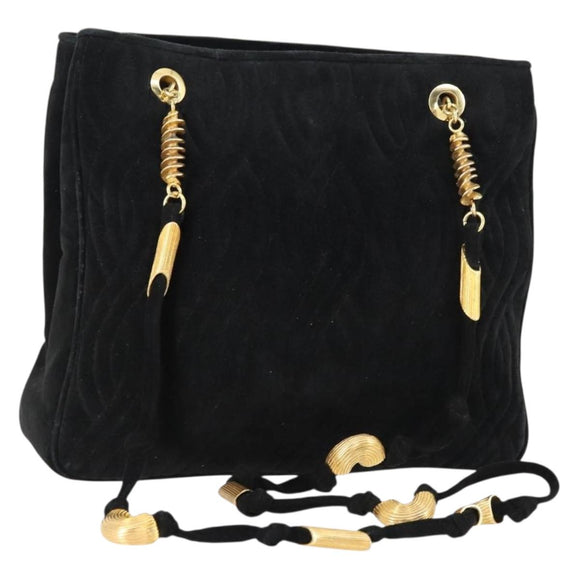 FENDI Spiral Pasta Shoulder Bag Suede Black Gold Auth 152232