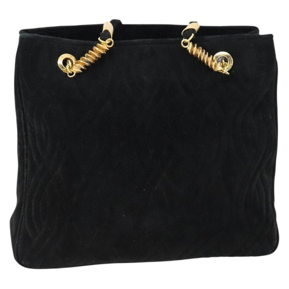 FENDI Spiral Pasta Shoulder Bag Suede Black Gold Auth 152232