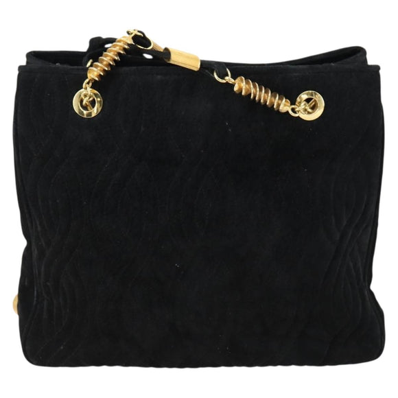 FENDI Spiral Pasta Shoulder Bag Suede Black Gold Auth 152232