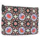 CHANEL COCO Mark Floral Clutch Bag Nylon Black Silver CC Auth 152233-1