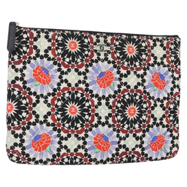 CHANEL COCO Mark Floral Clutch Bag Nylon Black Silver CC Auth 152233