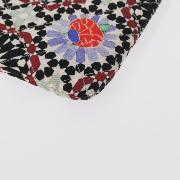 CHANEL COCO Mark Floral Clutch Bag Nylon Black Silver CC Auth 152233