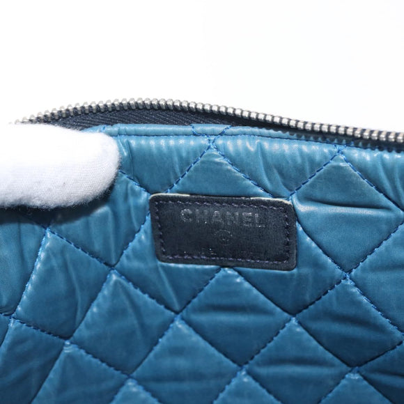 CHANEL COCO Mark Floral Clutch Bag Nylon Black Silver CC Auth 152233