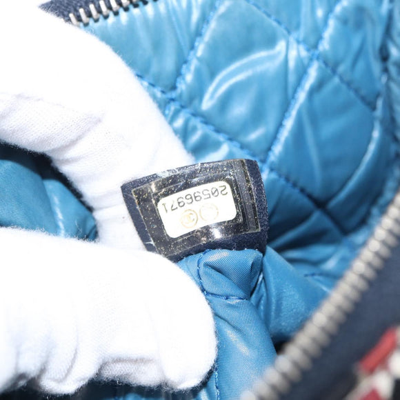 CHANEL COCO Mark Floral Clutch Bag Nylon Black Silver CC Auth 152233