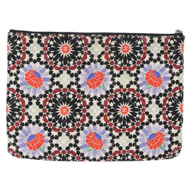 CHANEL COCO Mark Floral Clutch Bag Nylon Black Silver CC Auth 152233 - 0