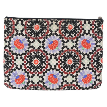 CHANEL COCO Mark Floral Clutch Bag Nylon Black Silver CC Auth 152233 - 0