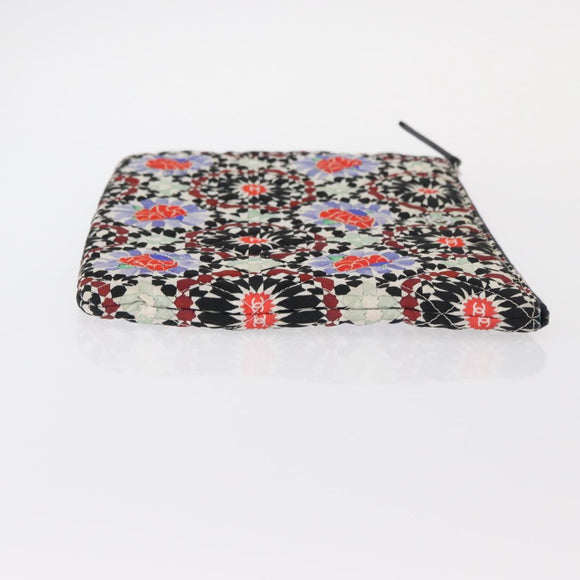 CHANEL COCO Mark Floral Clutch Bag Nylon Black Silver CC Auth 152233