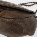 CHANEL Chain Shoulder Bag Caviar Skin Brown Silver CC Auth 152234-11