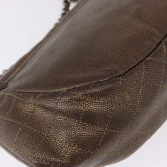 CHANEL Chain Shoulder Bag Caviar Skin Brown Silver CC Auth 152234