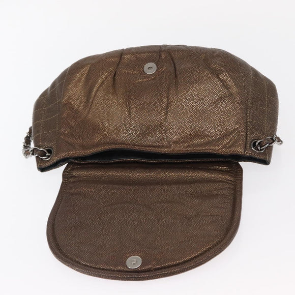 CHANEL Chain Shoulder Bag Caviar Skin Brown Silver CC Auth 152234