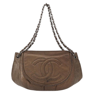 CHANEL Chain Shoulder Bag Caviar Skin Brown Silver CC Auth 152234 - 0