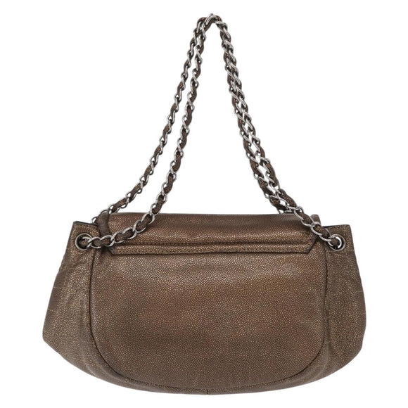 CHANEL Chain Shoulder Bag Caviar Skin Brown Silver CC Auth 152234