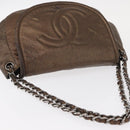 CHANEL Chain Shoulder Bag Caviar Skin Brown Silver CC Auth 152234-6